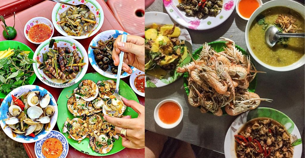 Các loại ốc như ốc hương, ốc bươu, càng cua, và ghẹ được chế biến theo nhiều kiểu khác nhau